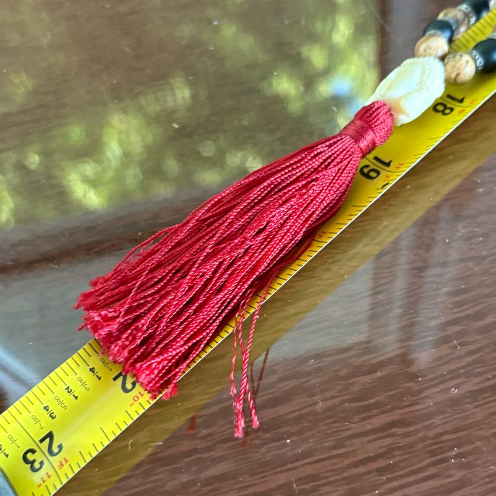 Buddha Mala Necklace Lava Stone Red Tassel with Separate Wooden Bead Necklace - Picture 13 of 15